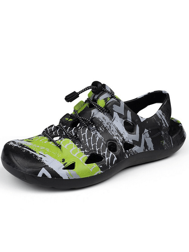 Green and black stylish men's lightweight quick dry clogs, perfect for casual wear and beach outings, with slip-on closure.